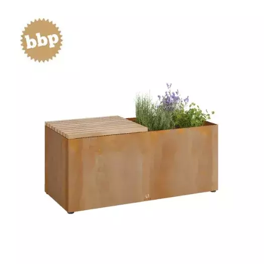 Banco de jardim com vaso ao estilo Corten - OFYR Herb Garden Bench Corten